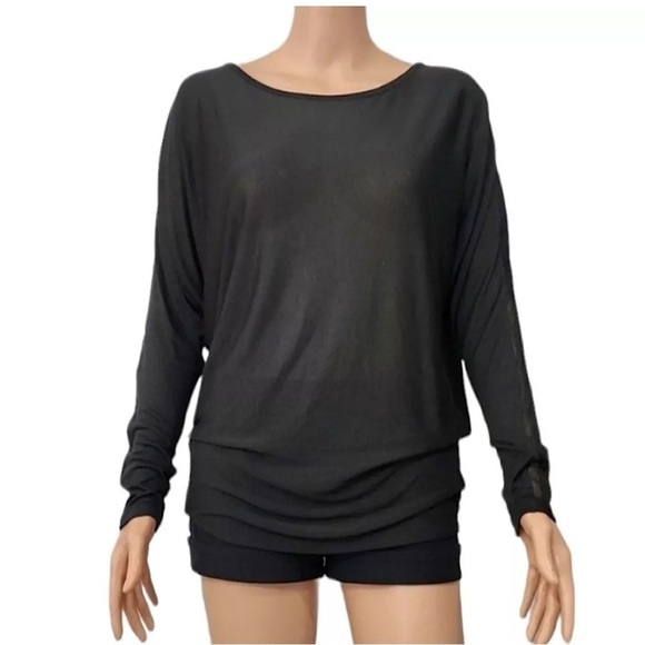 Vince Black Dolman Long Sleeve Rayon Top Minimalist Mesh Detail Boat Neck Size S - Picture 8 of 9